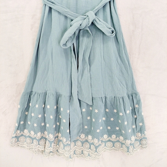 NEW SECRET MISSION Double Cotton Anita Embroidered Midi Dress Dusty Blue - Picture 3 of 9